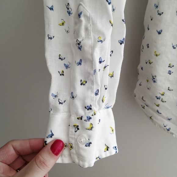Anthropologie Grayson The Hero 100% Linen Butterfly Print White Button Up 3 or M - Picture 9 of 16